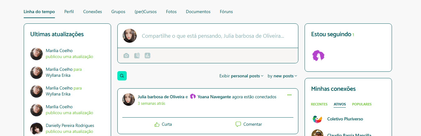 O meu Perfil 16 linha do tempo em Pluriverso
