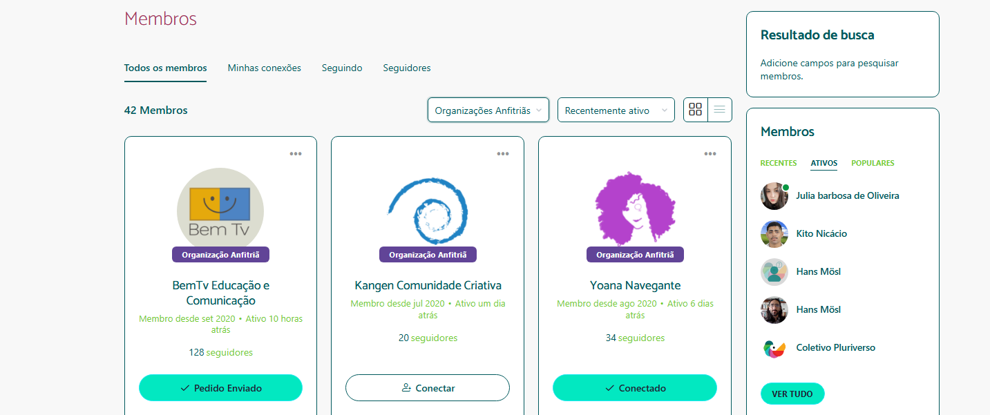 Página de Membros 5 membros em Pluriverso