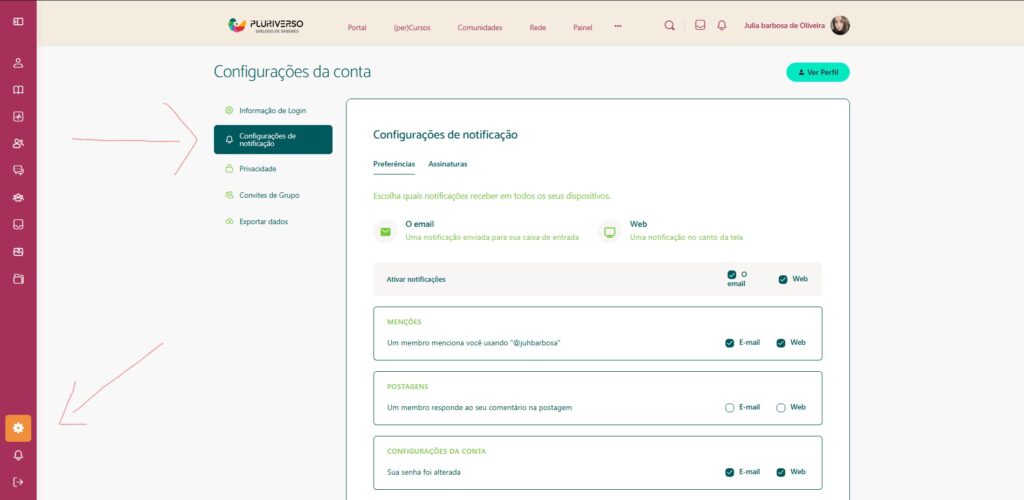 Controlar Notificações de e-mail e web 3 notificacoes LI em Pluriverso